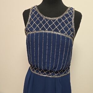 Warehouse Navy and Silver Embellished Dress